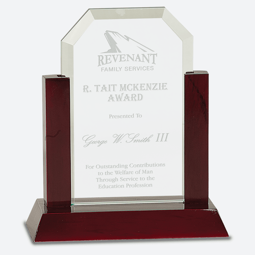 Gateway Jade Clip Corner Glass Award with Rosewood Finish Base