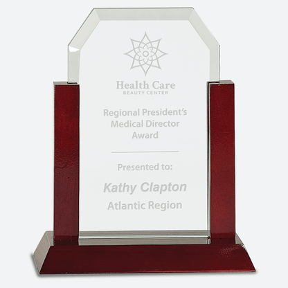 Gateway Jade Clip Corner Glass Award with Rosewood Finish Base