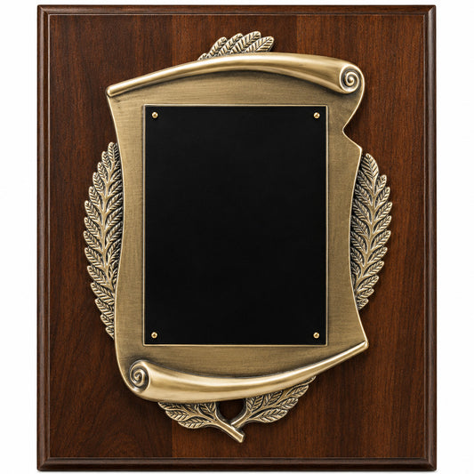 Genuine Walnut Plaque with Scroll Frame and plate