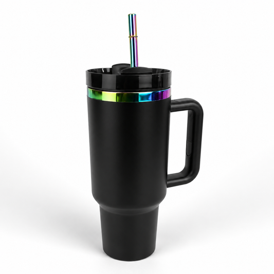 40 oz Rainbow Mirror-Plated Tumbler with Handle