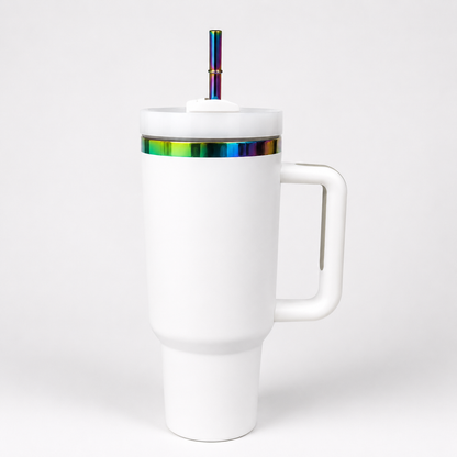 40 oz Rainbow Mirror-Plated Tumbler with Handle