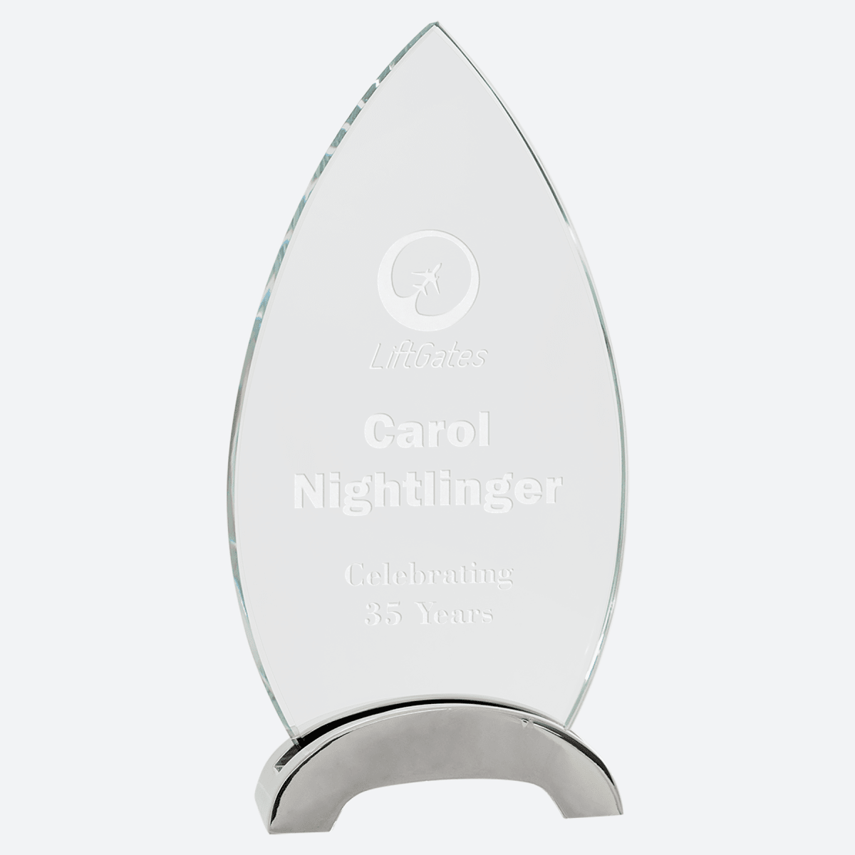 Oval Platinum Glass with Arch Metal Base