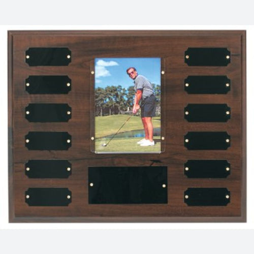 12 Plate with Photo Holder, Completed Cherry Finish Perpetual Plaque