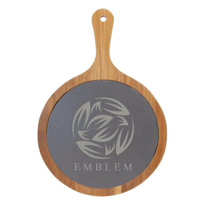 Round Acacia Wood/Slate Serving Board Handle