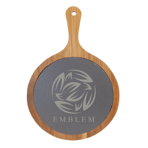 Round Acacia Wood/Slate Serving Board Handle