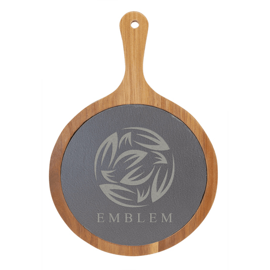 Round Acacia Wood/Slate Serving Board Handle