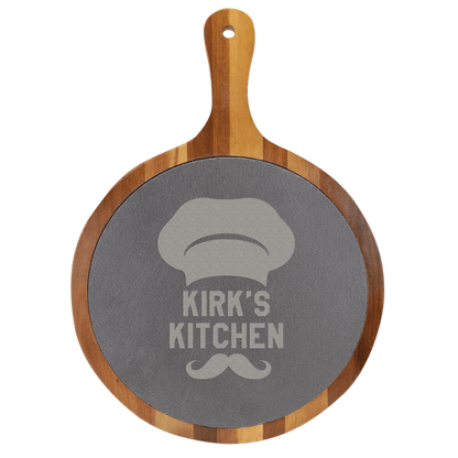Round Acacia Wood/Slate Serving Board Handle