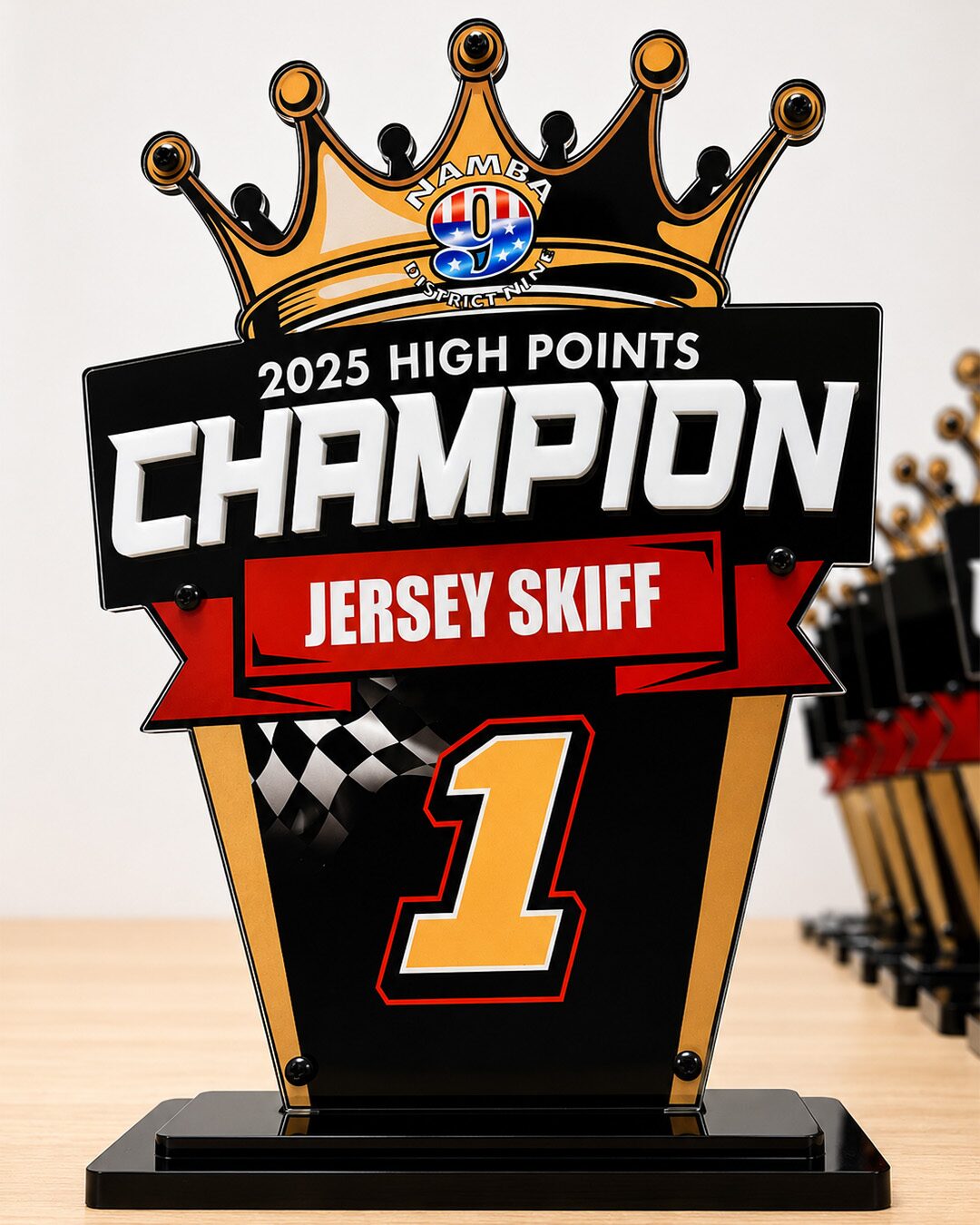 Jersey Skiff custom acrylic championship trophy
