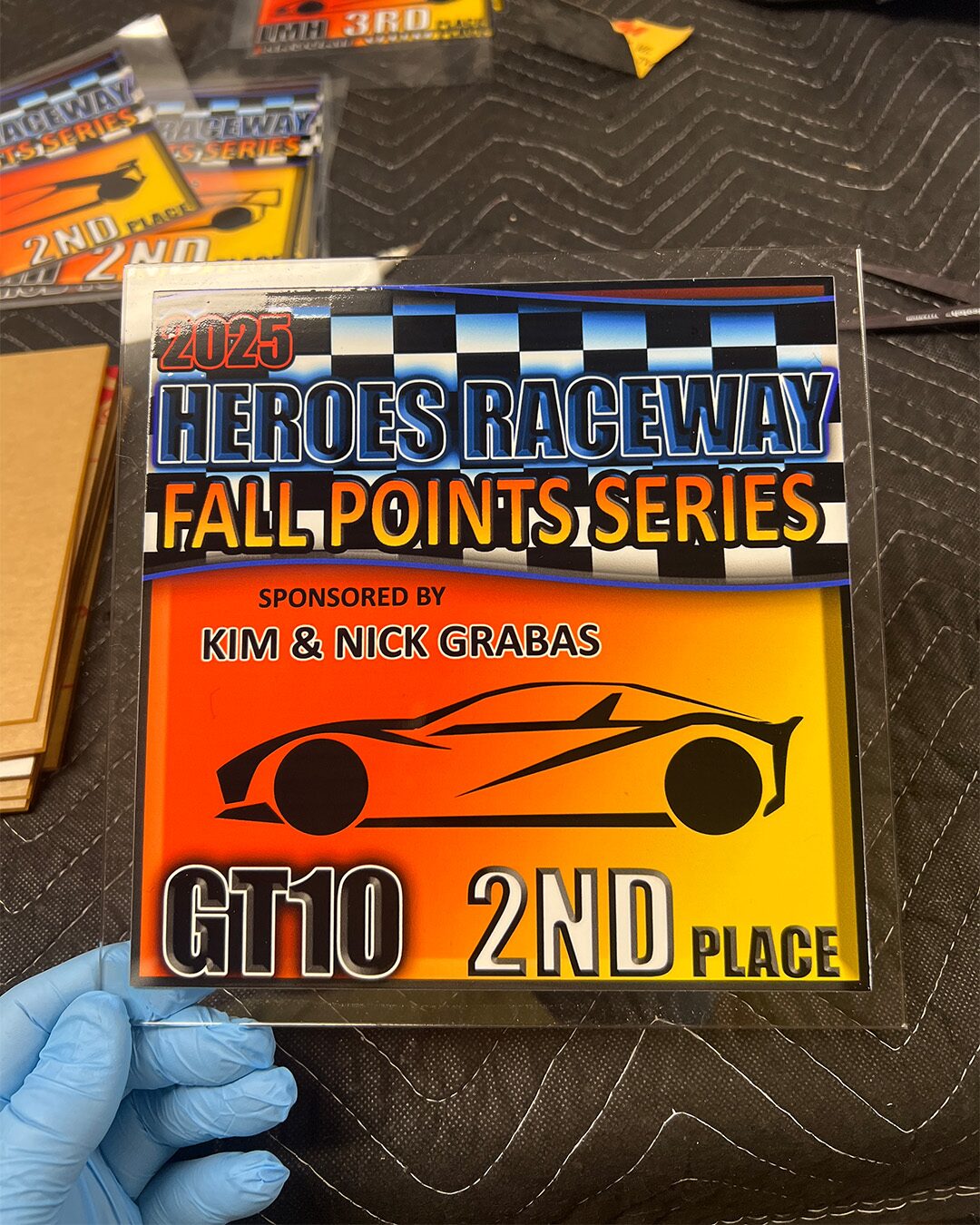 Square raceway custom acrylic award trophy