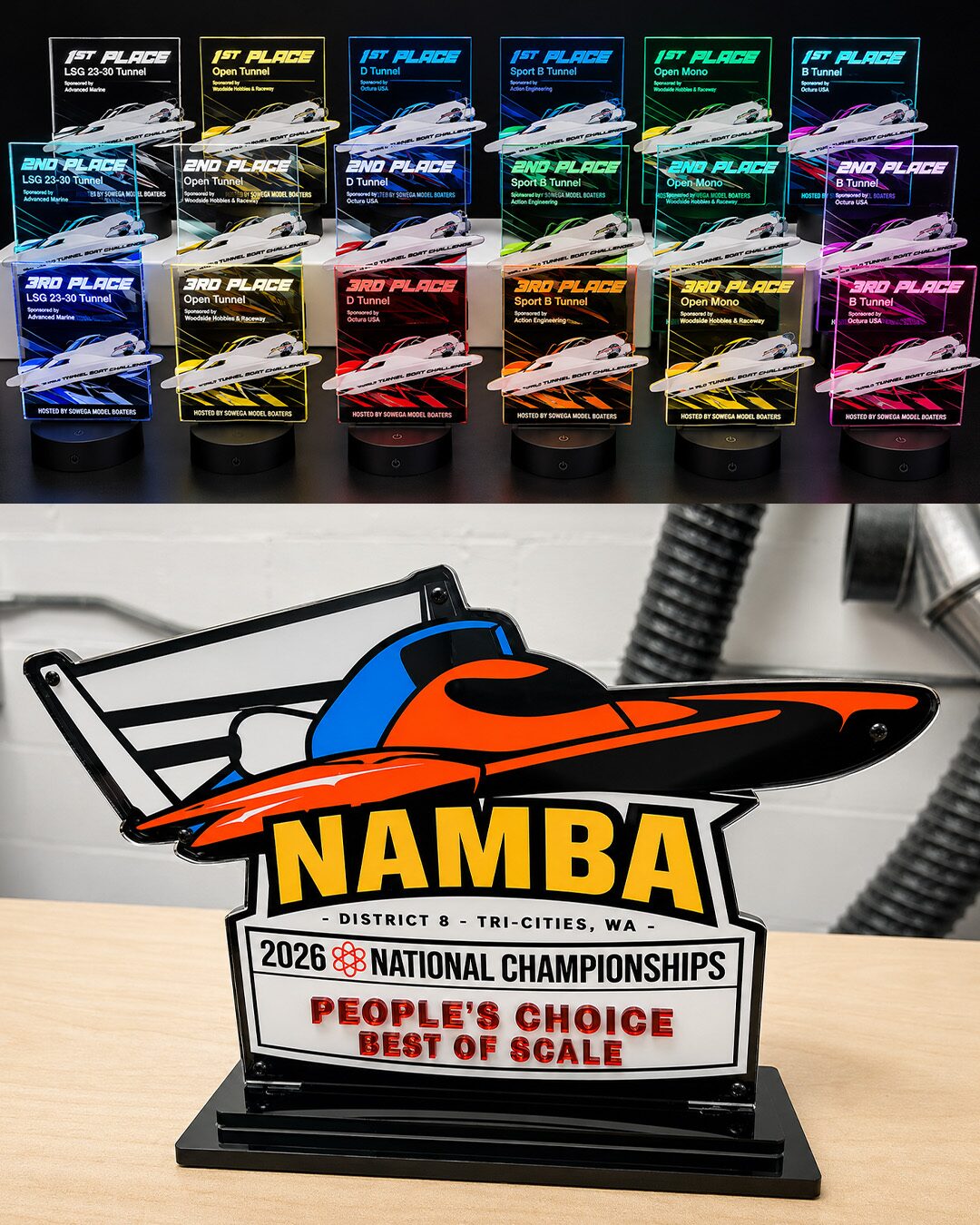 Superboats custom acrylic award trophy