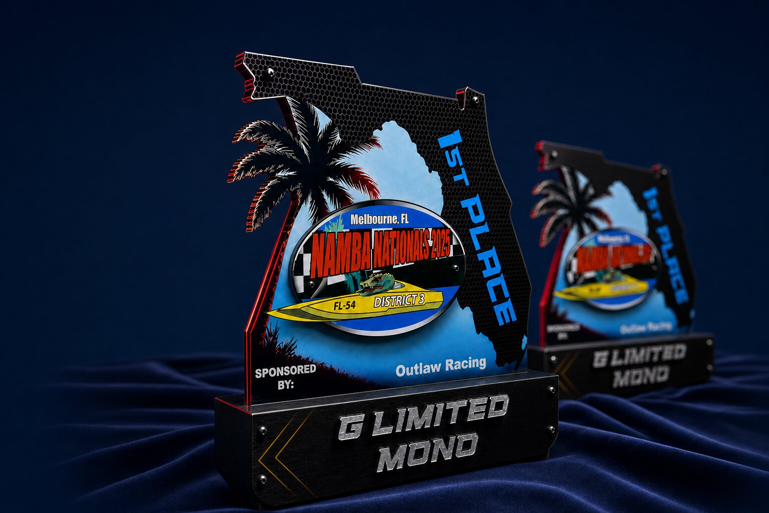Florida-shaped fully custom trophy for NAMBA Nationals 2025
