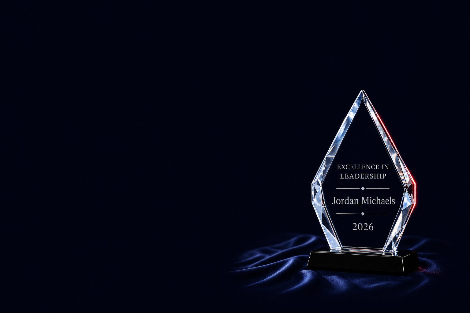 Finished engraved crystal recognition award